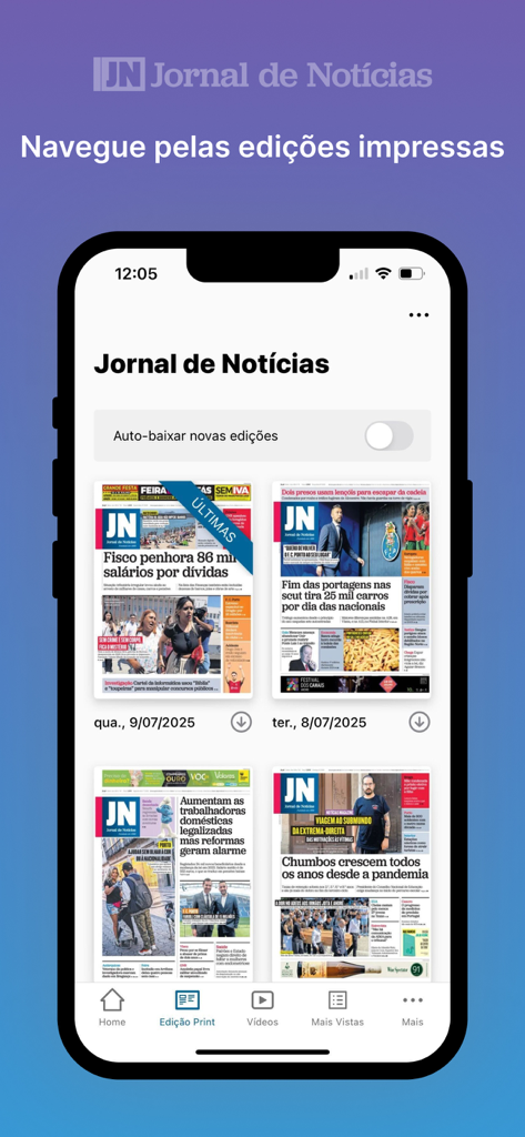 Archivo de la edición impresa digital en la aplicación móvil Jornal de Noticias