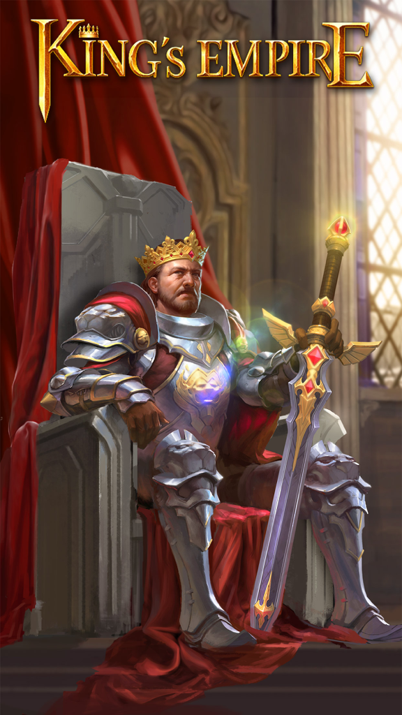 A medieval king in silver armor sitting on a stone throne holding a large sword