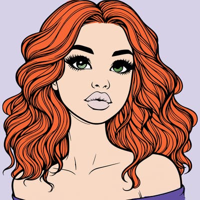 realistic girl with wavy hair and lips