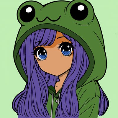 a pretty girl wearing a frog hoodie portrait with long hair