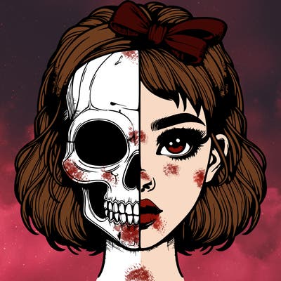 realistic girl with half skull mask
