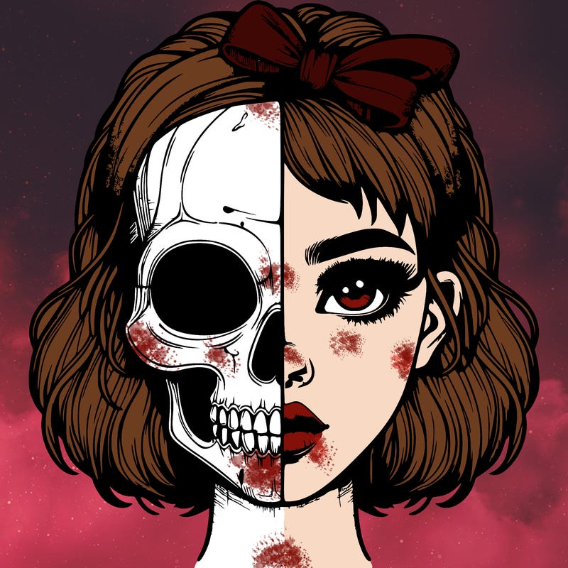 realistic girl with half skull mask