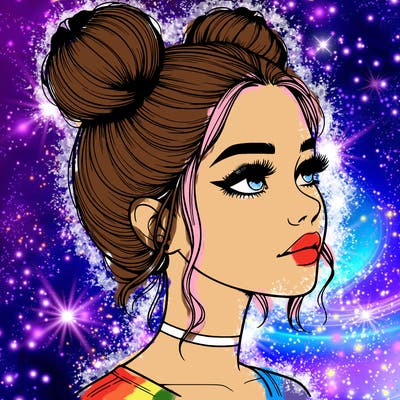 realistic girl with buns on the top of her head