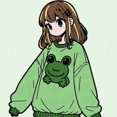 girl wearing frogging sweatshirt