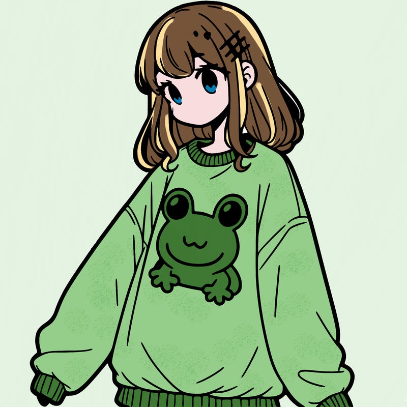 girl wearing frogging sweatshirt