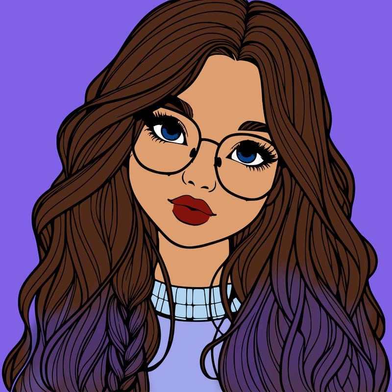 girl with long hair and freckles and glasses realistic