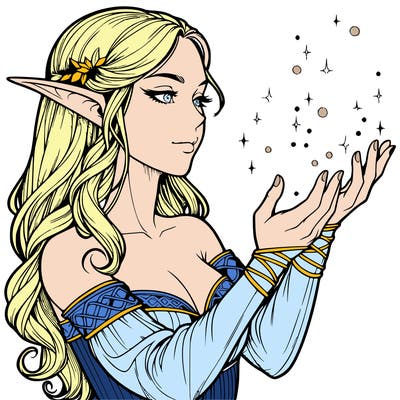 realistic elf girl doing magic