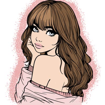 realistic girl with bangs looking over her shoulder