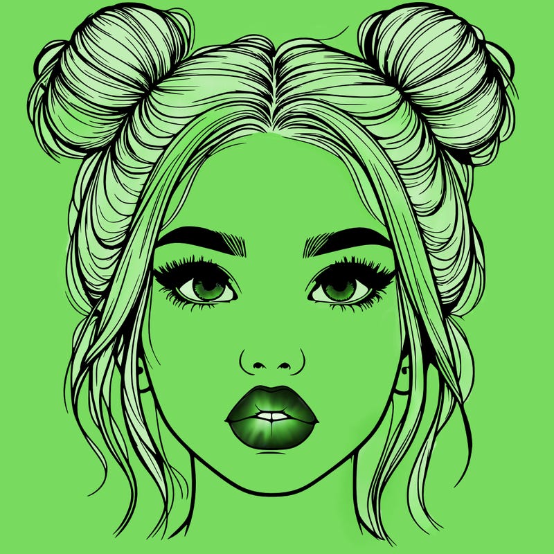 realistic girl with two buns on her hair and lips