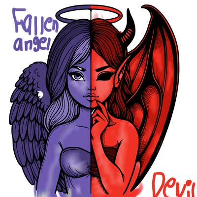 realistic angel half demon