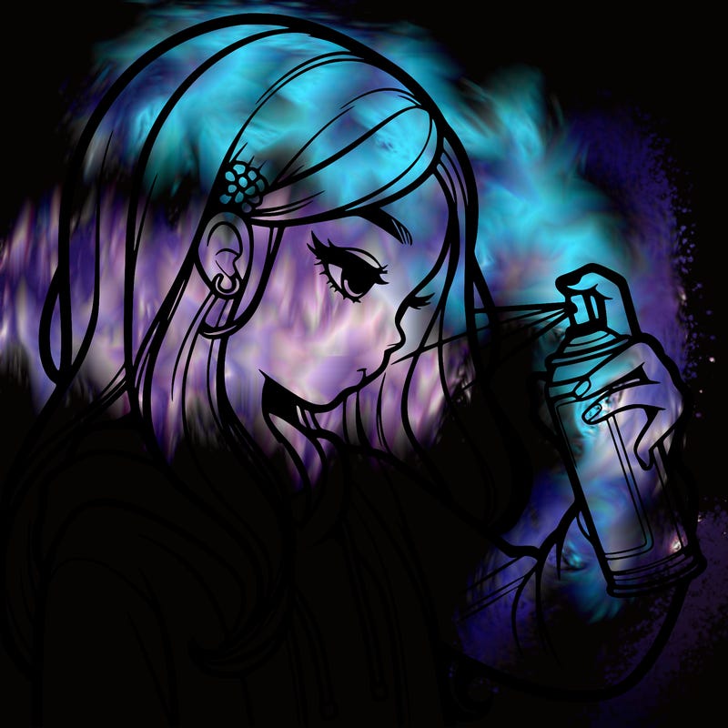 a realistic girl spray painting