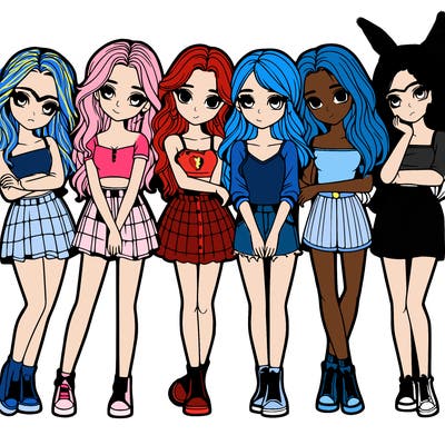 a group of girls realistic