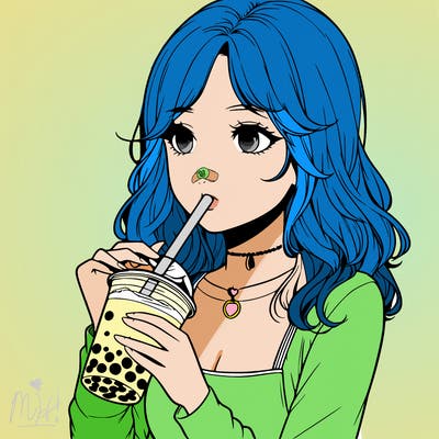 realistic girl drinking boba tea