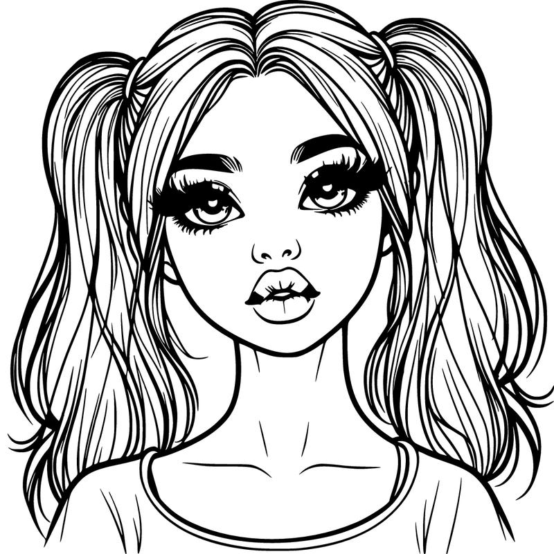 realistic girl with ponytails and lips