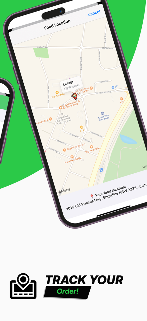 Interface do aplicativo móvel mostrando rastreamento de entrega em tempo real em um mapa