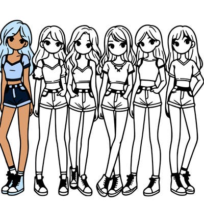 a group of girls wearing crop tops and shorts