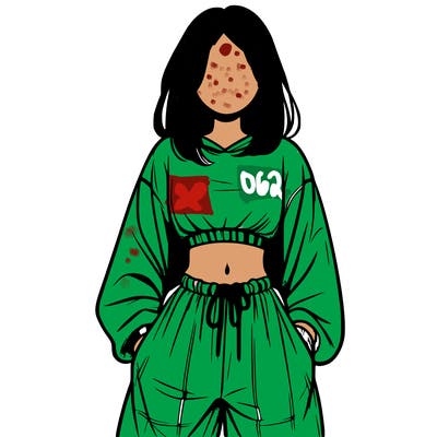 realistic girl faceless with baggy pants and a crop top