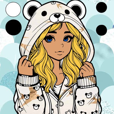 realistic girl in a animal pjs hoodie
