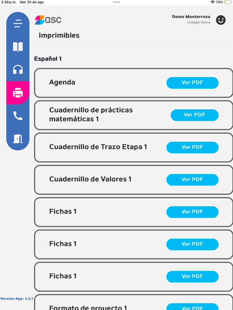 ASC - Lista de cadernos de exercícios educacionais em PDF para download no aplicativo ASC