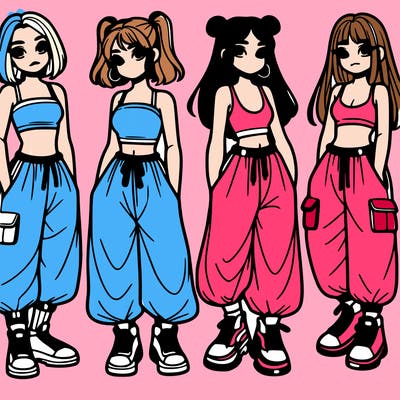 girls with crop top with baggy pants