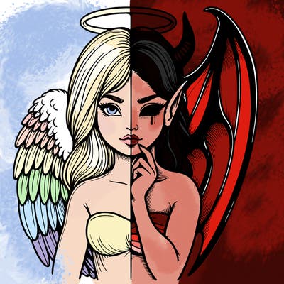 realistic angel half demon