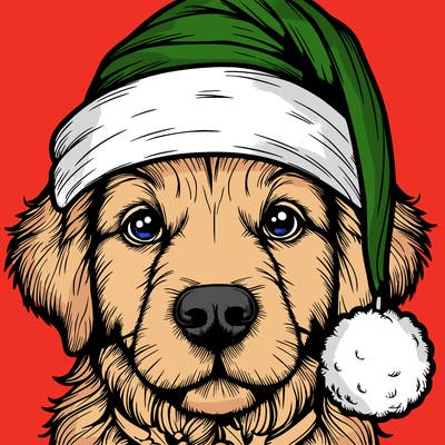 realistic dog with a christmas hat