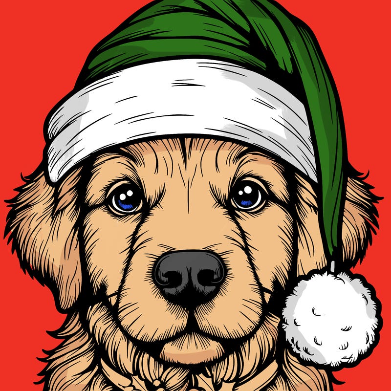 realistic dog with a christmas hat
