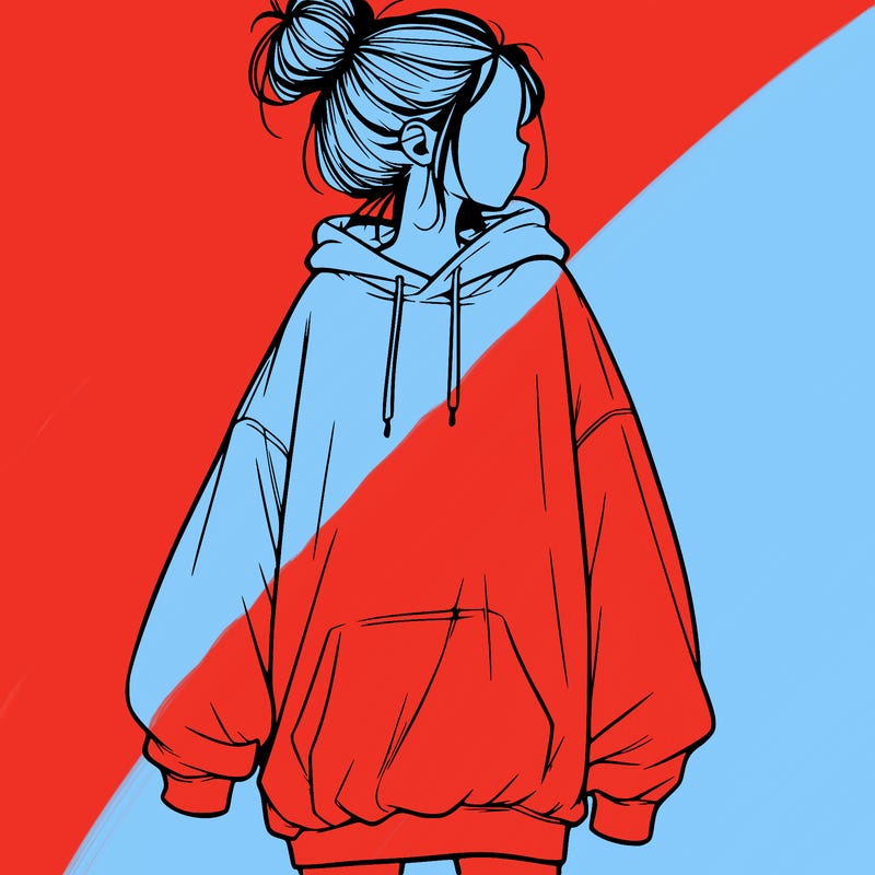 realistic girl with a oversized sweatshirt on and a bun