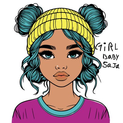 realistic girl with buns in her hair with a beanie on