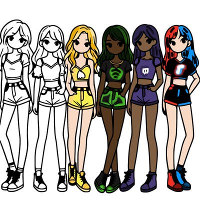 a group of girls wearing crop tops and shorts