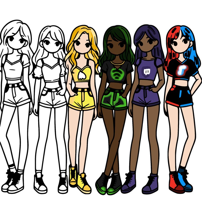 a group of girls wearing crop tops and shorts