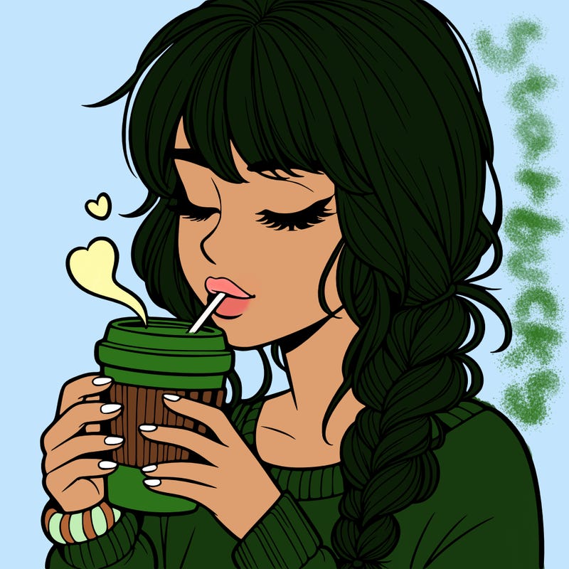 realistic girl drinking coffee