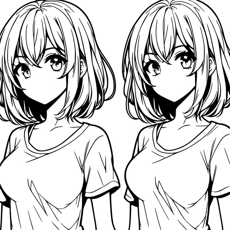 anime girl with shoulder length hair wearing a tee-shirt