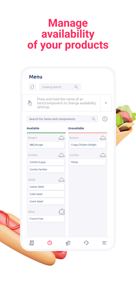 Schermata dell'app Bereka Merchant per la gestione della disponibilità dei prodotti