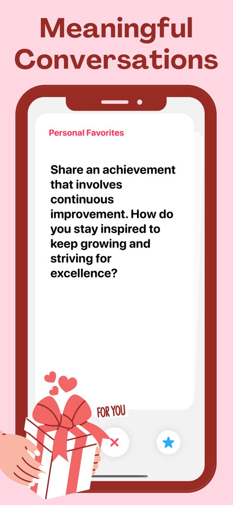 Couple Quiz: Relationship Game - A mobile phone screen displaying a relationship quiz question about personal growth and continuous improvement