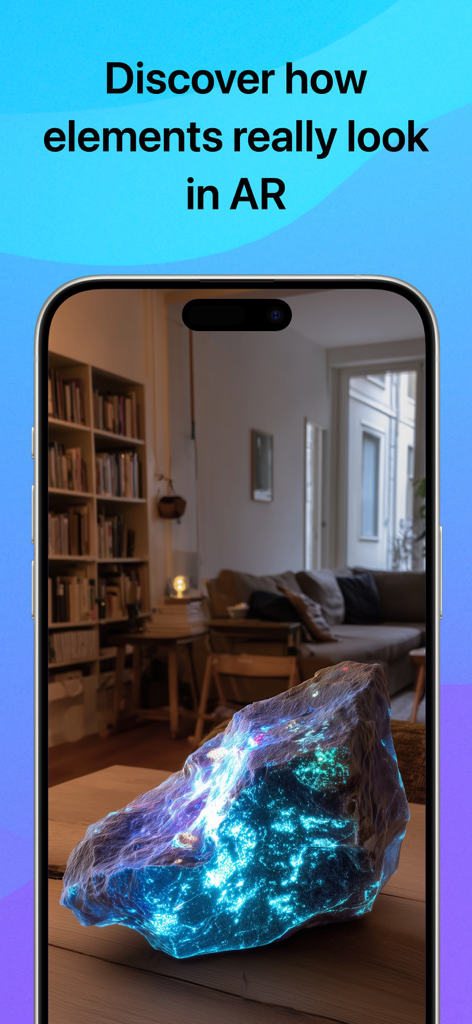Smartphone displaying a 3D chemical element in augmented reality