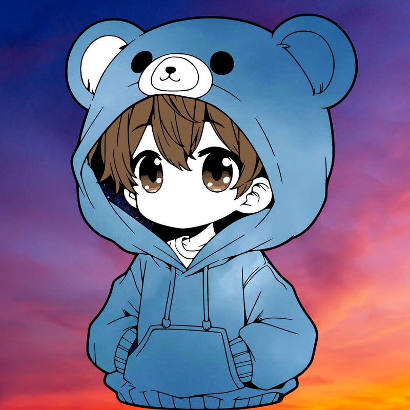 manga boy in a oversized bear hoodie