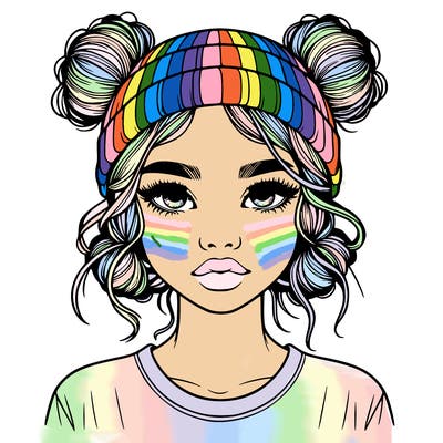 realistic girl with buns in her hair with a beanie on