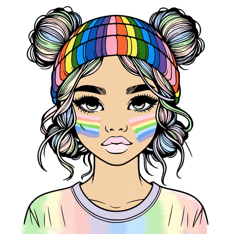 realistic girl with buns in her hair with a beanie on