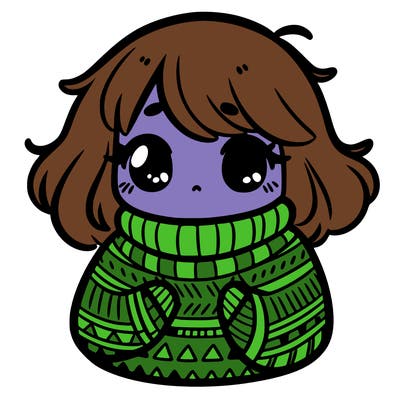 cute girl with floofy hair and a cozy turtleneck pullover with stripes and triangle patterns