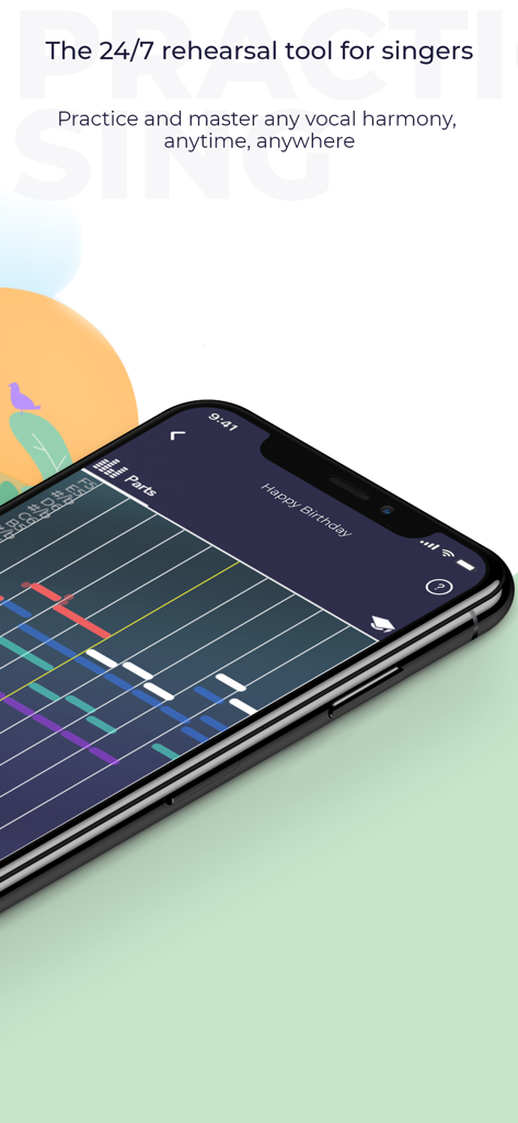 Smartphone displaying the Harmony Helper app interface for practicing vocal harmonies