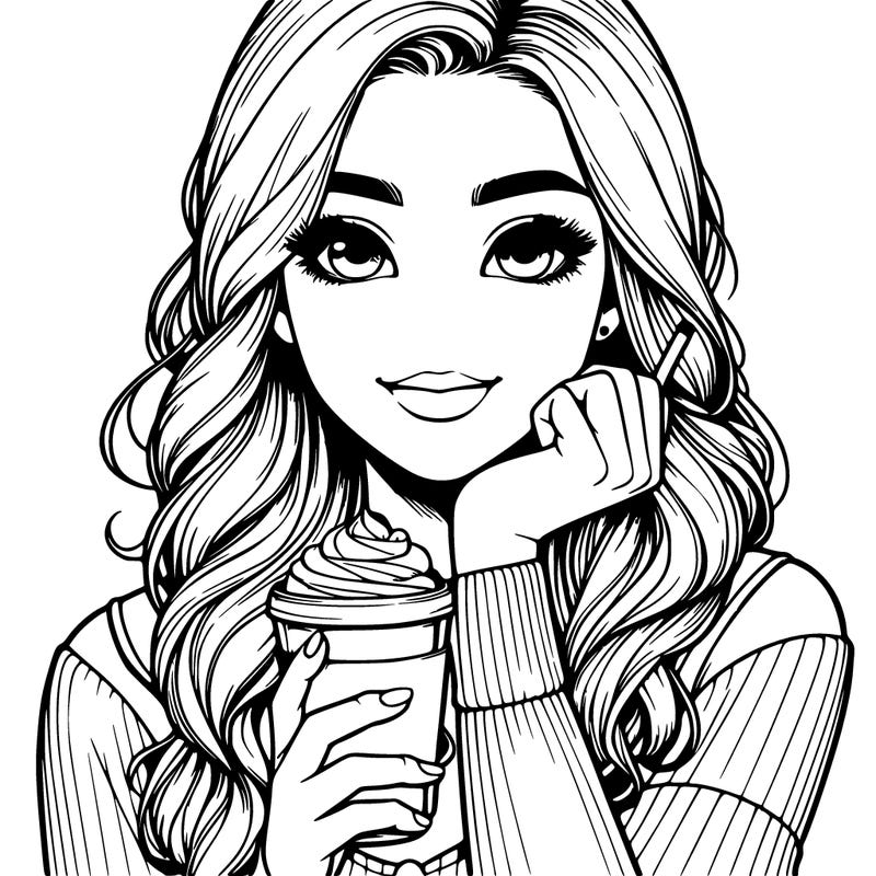 realistic girl drinking coffee