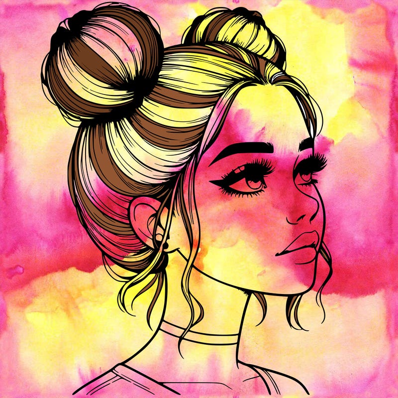 realistic girl with buns on the top of her head