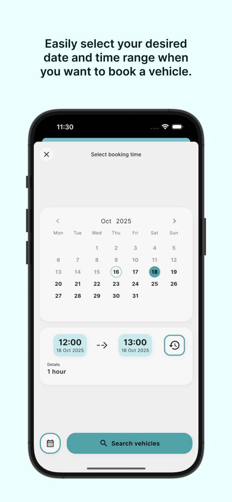 WeGo Carsharing - WeGo Carsharing app screen for selecting booking date and time range