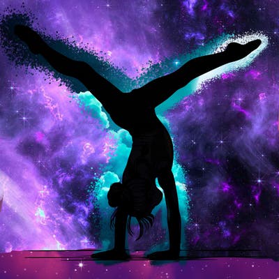 realistic gymnastic hand stand girl in four splits