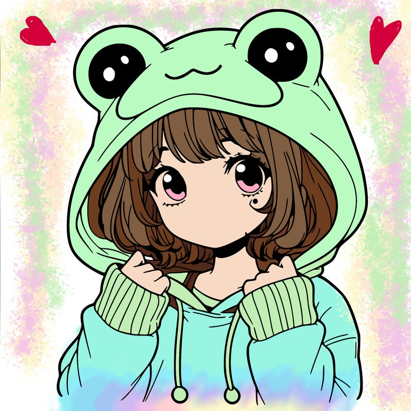 a cute teenage girl wearing a frog hoodie