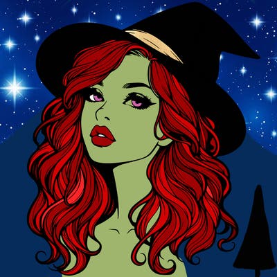 realistic witch girl with wavy hair and lips