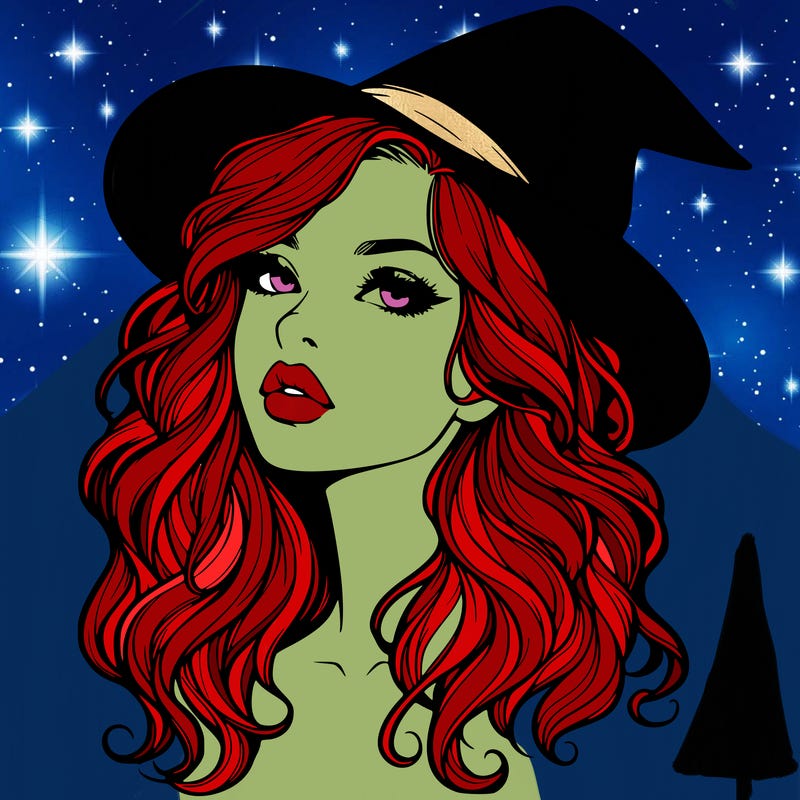 realistic witch girl with wavy hair and lips