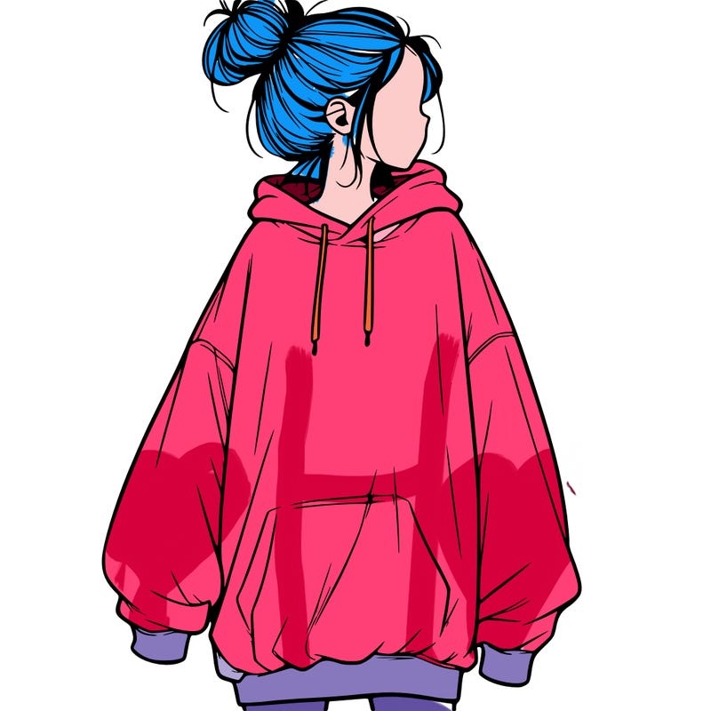 realistic girl with a oversized sweatshirt on and a bun