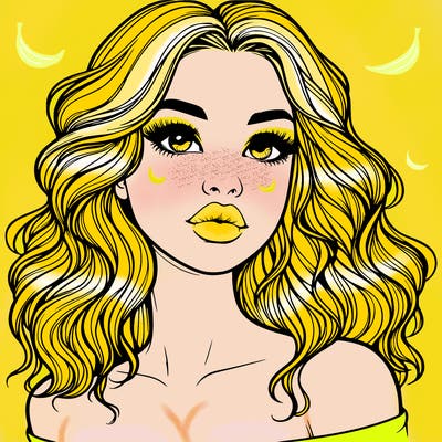 realistic girl with wavy hair and lips